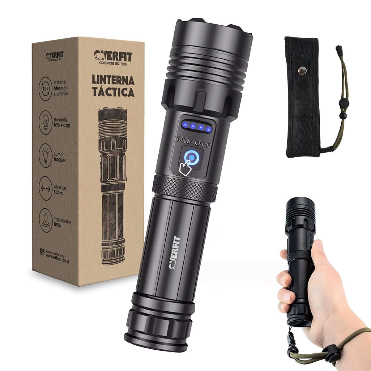 Linterna Led Largo Alcance Tactica Recargable Overfit 1500lm