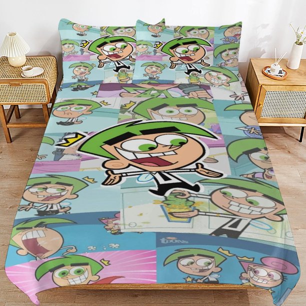 The Fairly Oddparents Bedding Sets Ultra Soft Skin-Friendly Duvet Cover 3 Piece, Cute Comforter Cover Bed Set for Boys Girls Kids