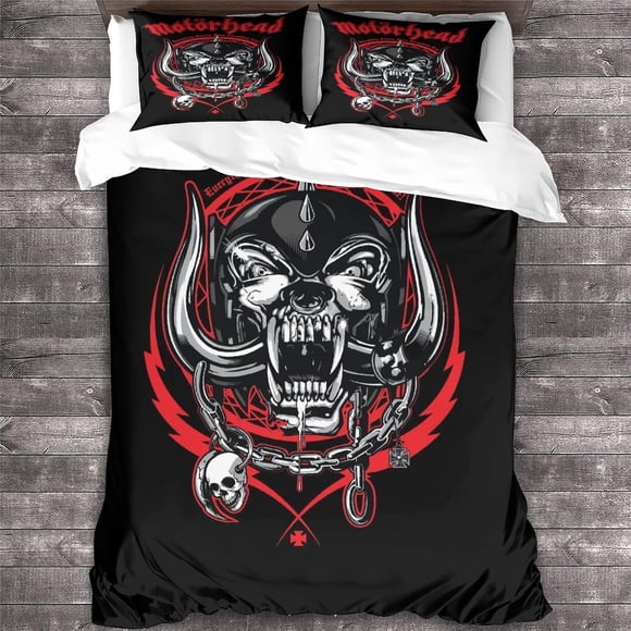 3 Pieces Motorhead Duvet Cover Set 3D Rock 'n' Roll Printed Heavy Metal Band Theme Bedding Quilt Duvet Cover with Zipper Closure,Microfiber Bedding King