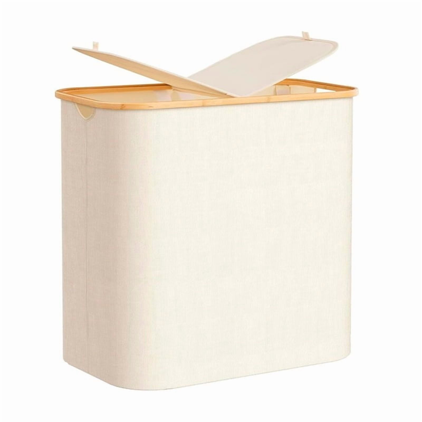 Wakeshome - Cesto Doble Ropa Sucia Con Tapa Plegable Canasto Bambú Rectangular