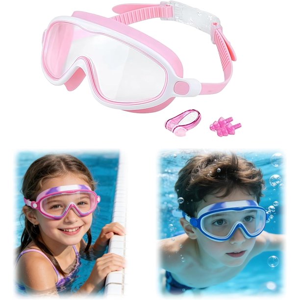 Gafas natación niños HD montura grande verano visión amplia antivaho clases natación