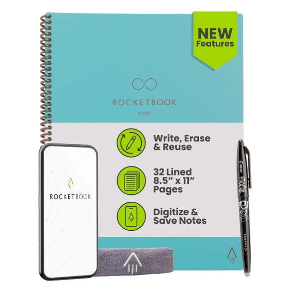 Cuaderno Rocketbook New Core Reutilizable Tamaño Carta Con Líneas Color Verde Azulado