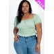 thumbnail image 1 of Top Liso de Punto Acanalado con Mangas Abullonadas Fruncidas Casuales en Talla Grande, 1 of 9