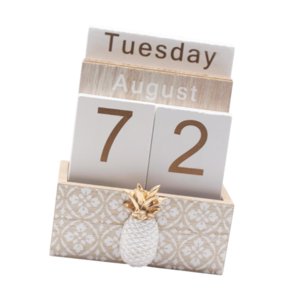 Bothyi - Calendario De Bloques De Madera Escritorio Oficina Sala De Estar Regalo De Cumpleaños Calendario Perpetuo Piña