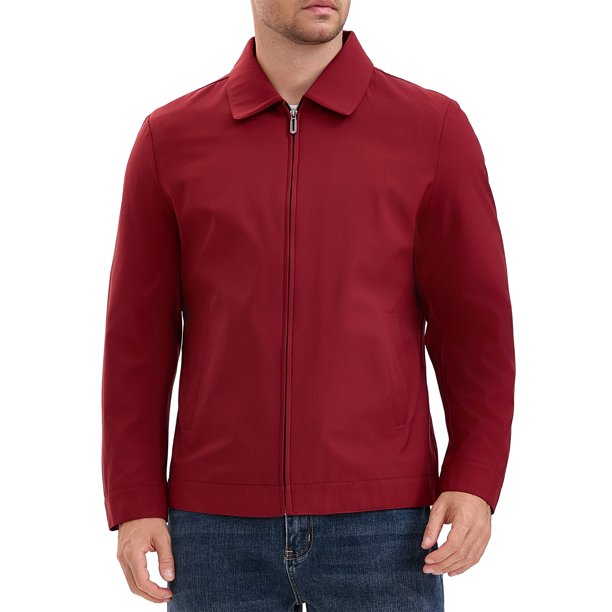 INSPIRE CHIC Chaqueta Casual Forrada de Color Sólido con Cremallera Completa y Solapa de Manga Larga para Hombre XL Rojo