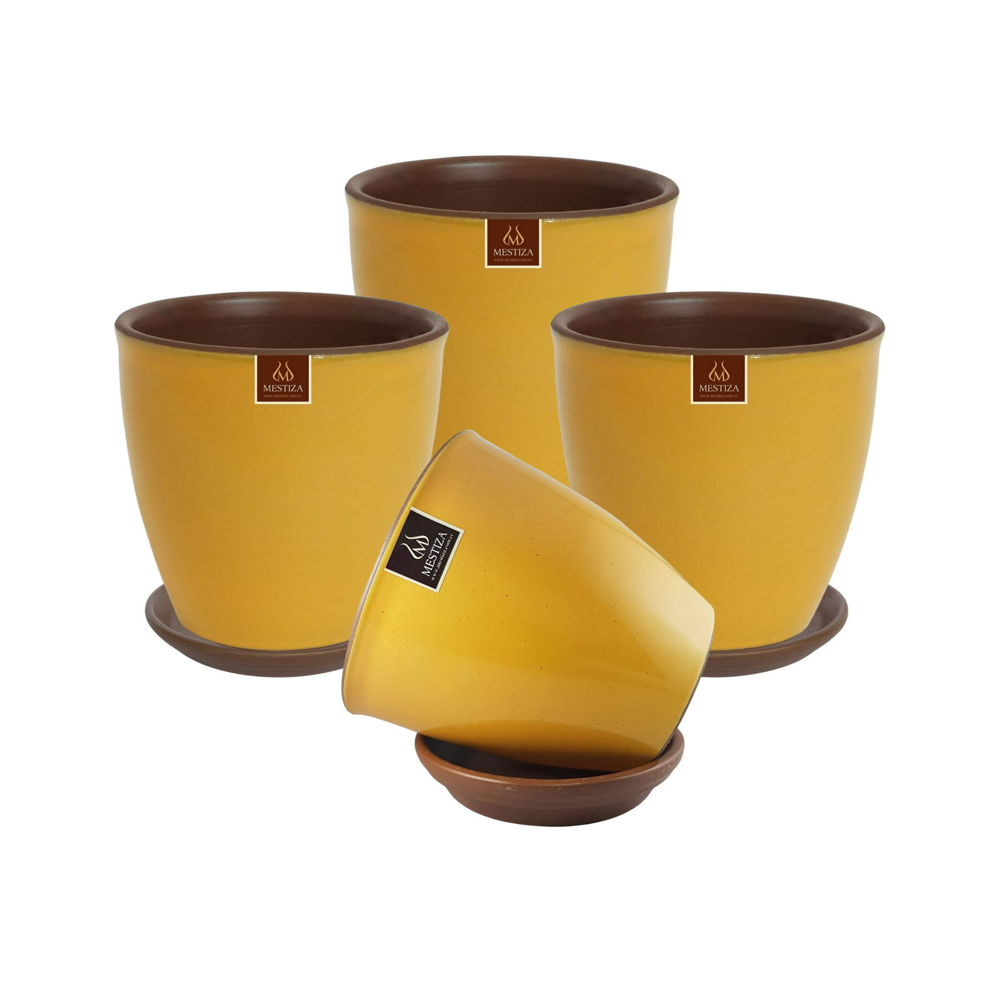 Pottery - Set De 4 Maceta Zafiro 14cm Mostaza Dijon Y Sus Platos