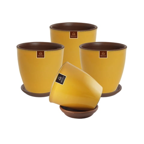 Pottery - Set De 4 Maceta Zafiro 14Cm Mostaza Dijon Y Sus Platos