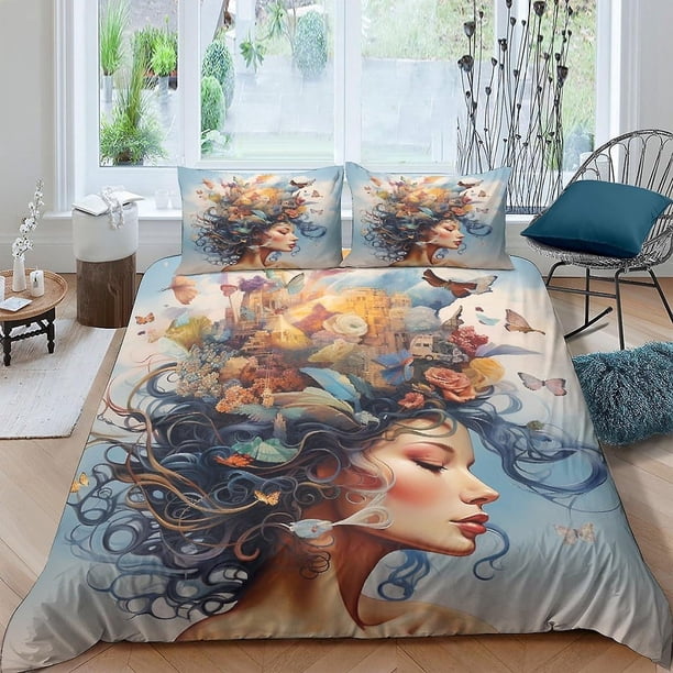 Juego de ropa de cama Brainstorming: funda nórdica de microfibra suave con cremallera oculta, diseño artístico para niñas con estampado 3D, ideal para niños, adolescentes y adultos. 3 piezas