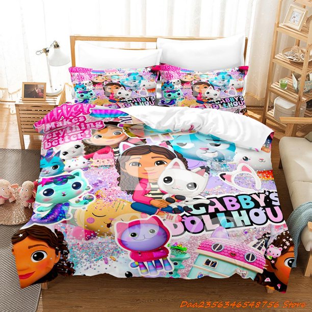 v733 Bed Sheets Gabbys Dollhouse Bedding Set Single Twin Full Queen King Size Bed Set Adult Kid Bedroom Duvetcover Sets Anime Bed Sheet Set 3-Piece Bedding Set (1 Duvet Cover + 2 Pillow Shams) Bed She
