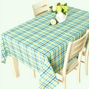 Mantel Polycotton Rectangular / Cuadrillé Verde Azul Amarillo – Doral