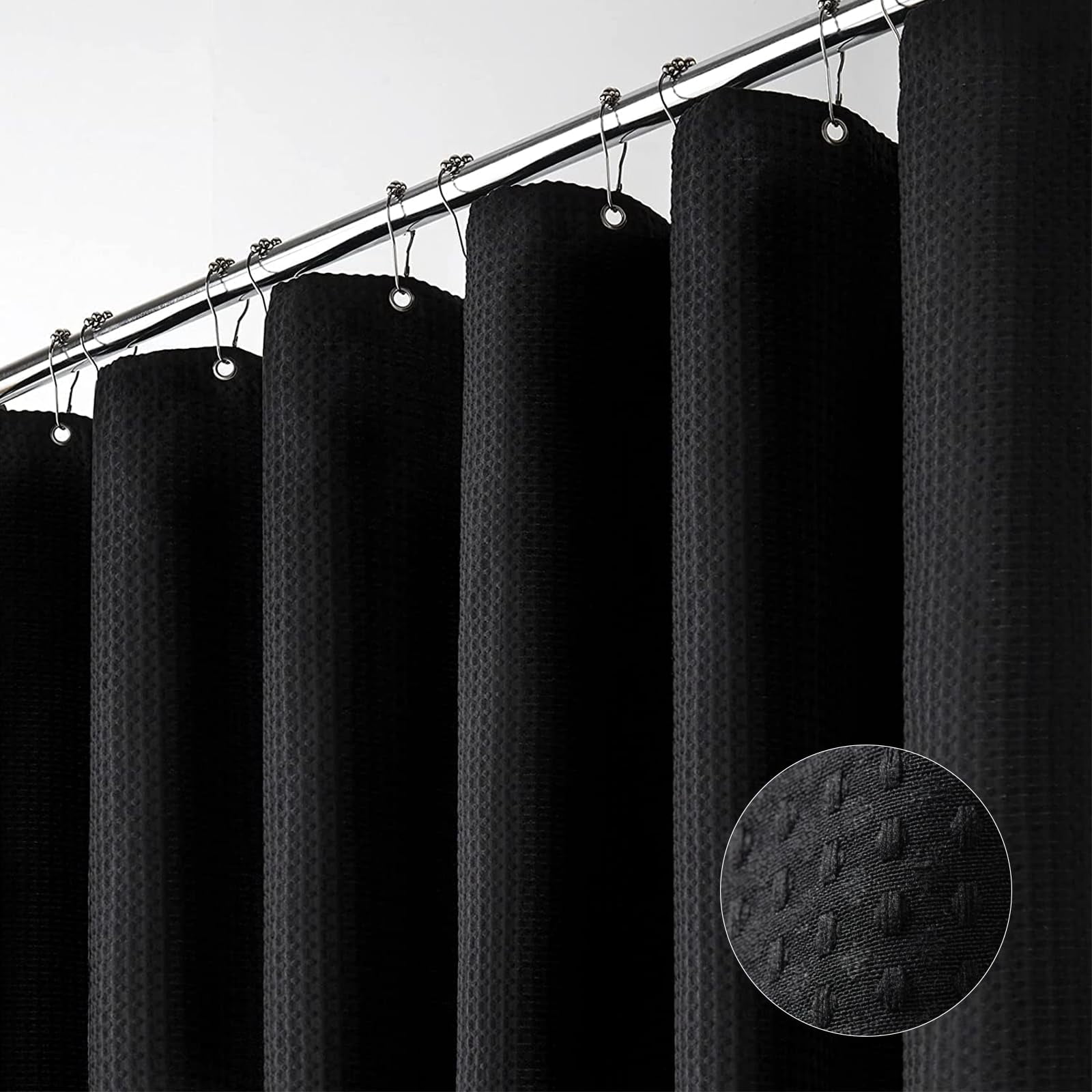 Cortina De Ducha Dynamene Waffle Texturizada De Tela Negra 183x183