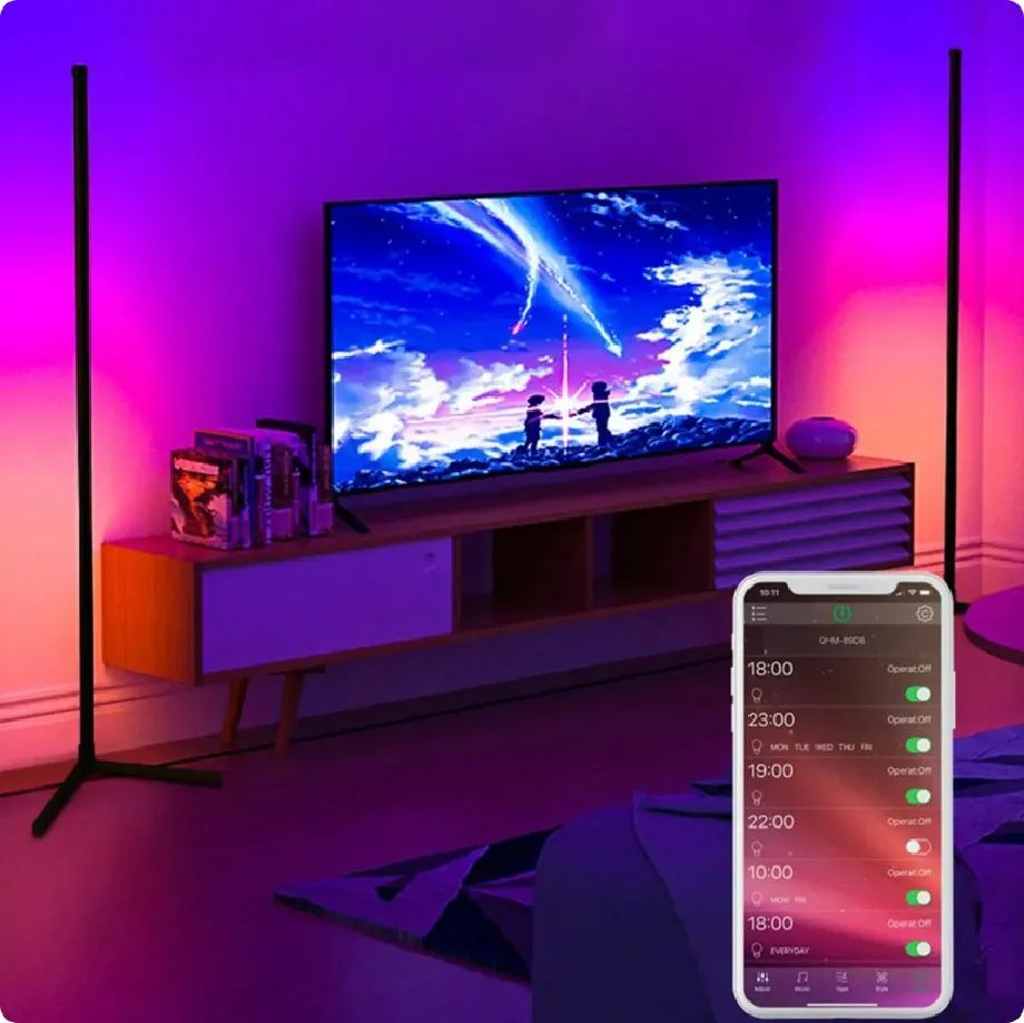 Shop E-Home - Lámpara Esquina Barra Usb Pie Luces Led Rgb Control Remoto