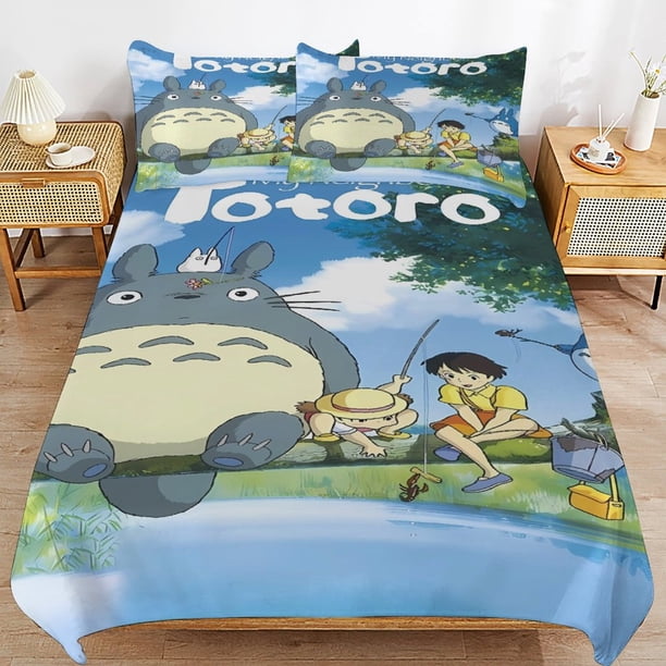 x84 My Neighbor Totoro Bed Duvet Cover Microfiber Bedding Sets 3D Printed Lightweight 3 Piece Comforter Sets, 1 Duvet Cover And 2 Pillow Shams for Kids Boys Girls 79"x90" jn84
