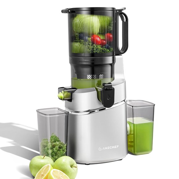 Exprimidor AMZCHEF de 15 cm de canal ancho 3‑en‑1 de prensado lento