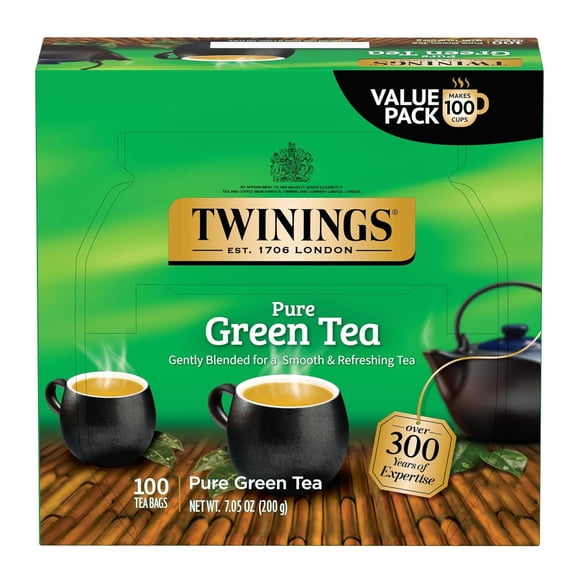 100 bolsitas de té Tea Twinings Pure Green envueltas individualmente