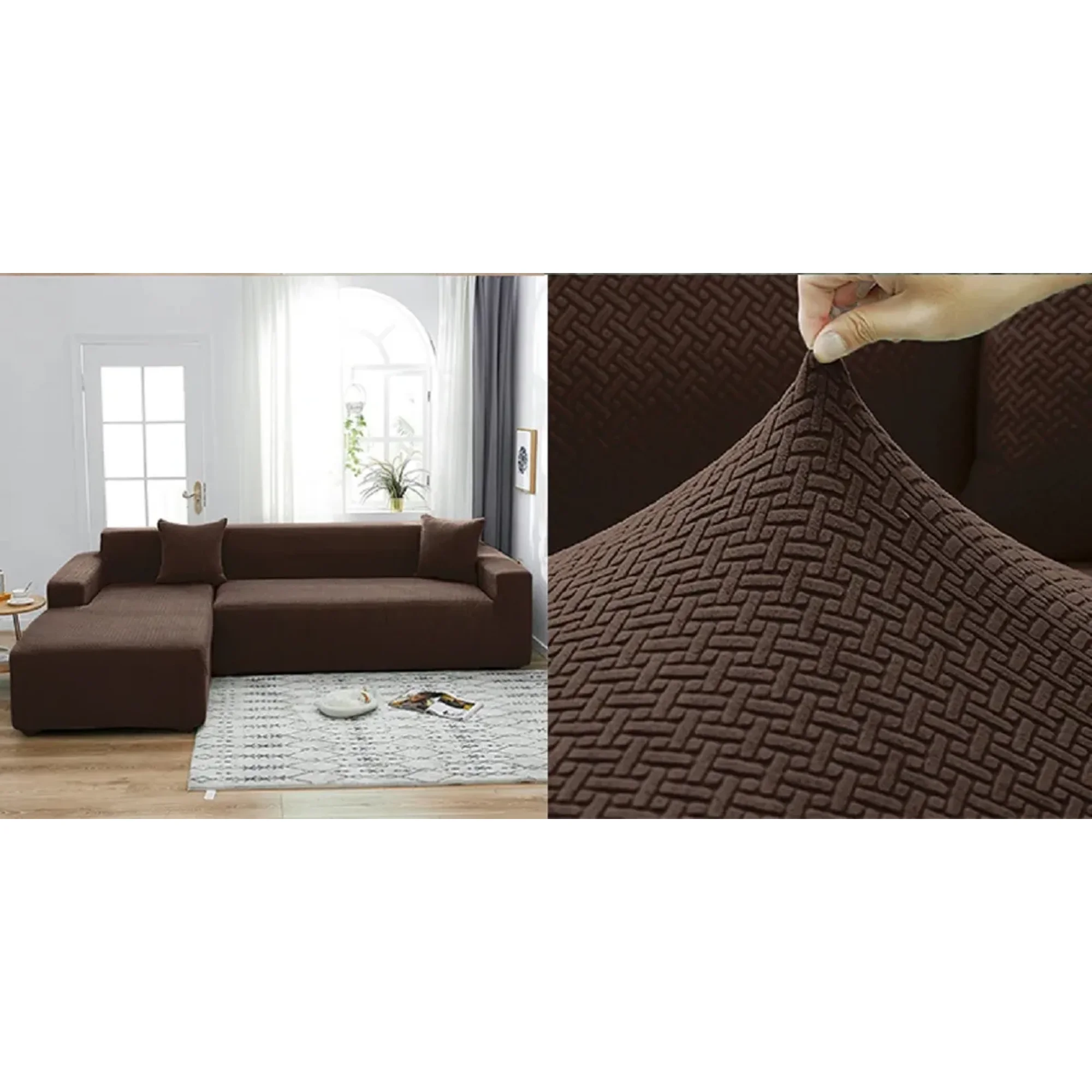 Casadeliacl - Funda Para Sillon Tipo L 2 Piezas Diseño (t) Unicolor Tf Marron Oscuro