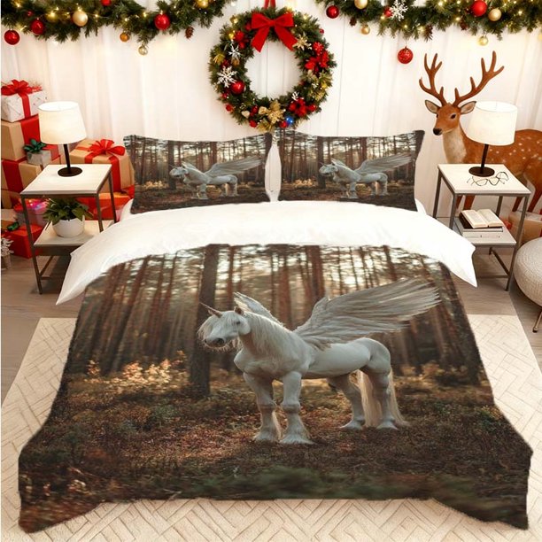 Unicorn Pegasus Printed Duvet Cover Set Soft Duvet Cover + Two Pillowcases Skin-Friendly and Breathable Suitable for Home Bedroom/Guest Room All-Season Use Idea