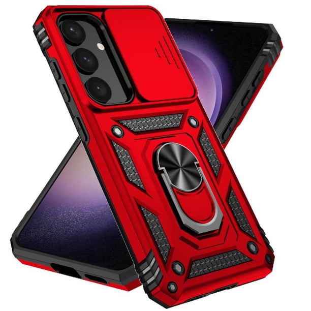 Funda Resistente Anillo Soporte Samsung Galaxy S25 Plus Privacidad Cámara Montaje Magnético Rojo