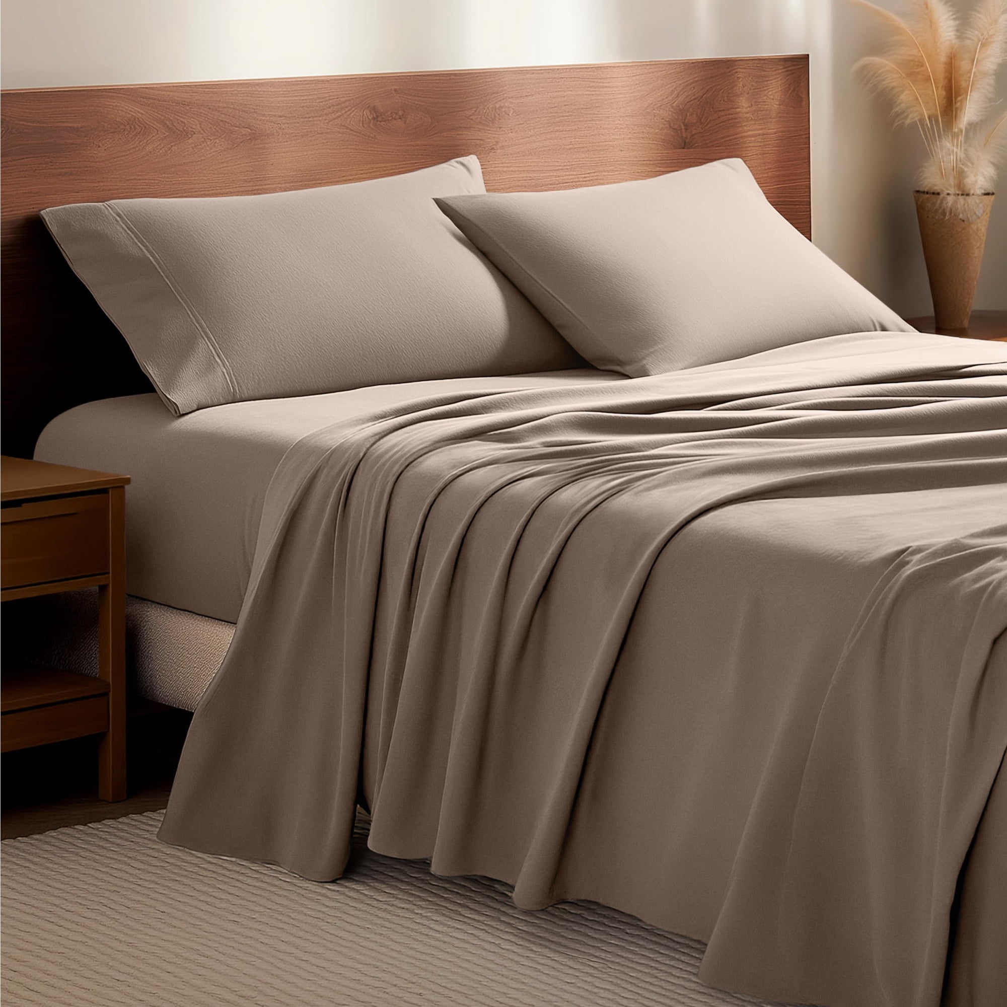 Juego De Sábanas Bare Home De Franela 100% Algodón California King Taupe
