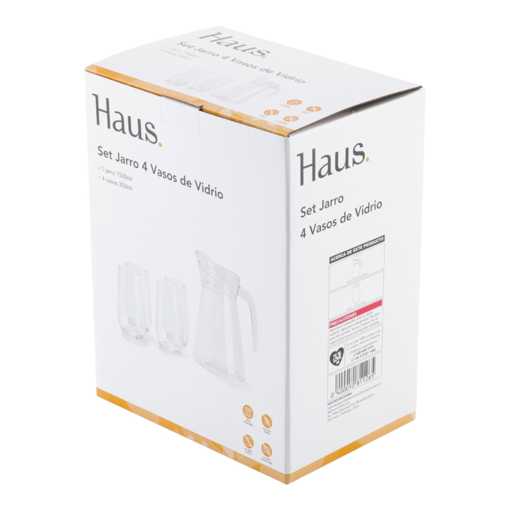 Jarro Y Vasos De Vidrio 5 Piezas 350-1500ml Haus