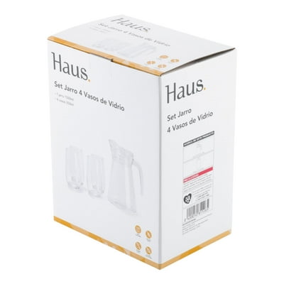 Set Jarro Y 4 Vasos Vidrio, 1500Ml Y 350Ml Transparente Haus