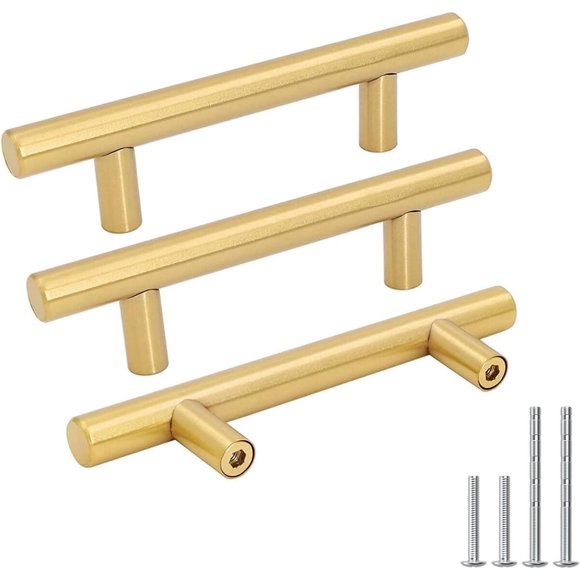 Goldenwarm 10 Pack 3 inch Gold Cabinet Handles Brushed Gold