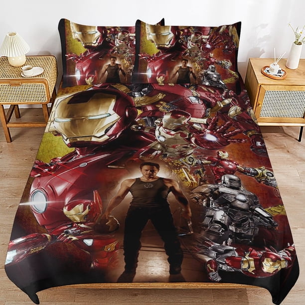 Iron Man Bedding Sets Ultra Soft Skin-Friendly Duvet Cover 3 Piece, Cute Comforter Cover Bed Set for Boys Girls Kids