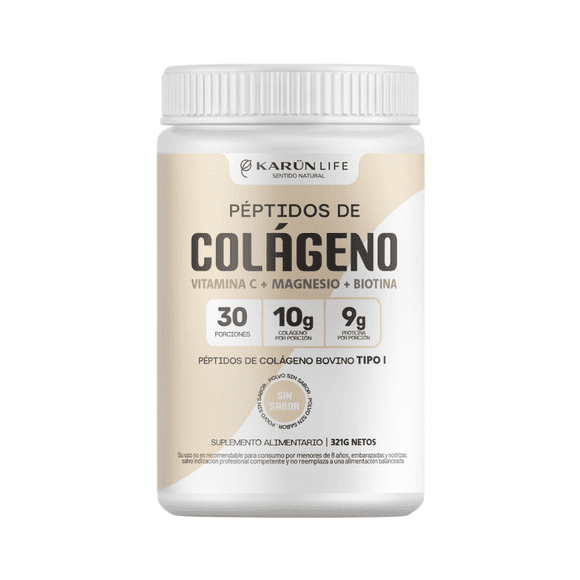 Péptidos de colágeno + Biotina + Vitamina C + Magnesio en polvo sin sabor 325 g Karun Life