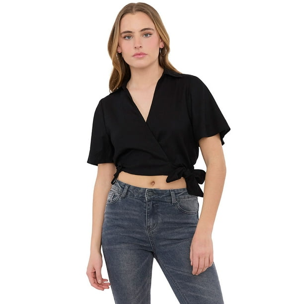Blusa Mujer Camisera Cruzada Negro Corona