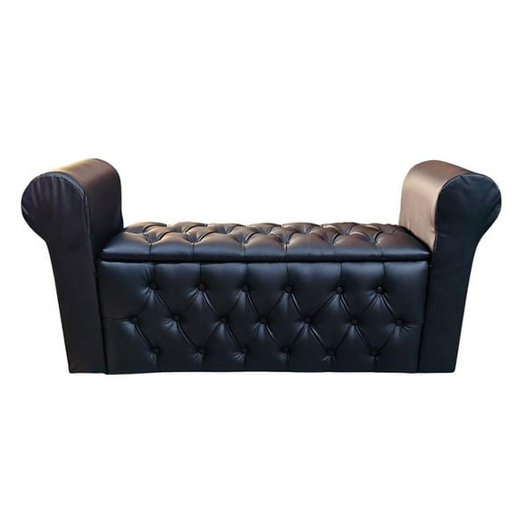 Banqueta Baul HVM Capitone Negro Cuero Pu