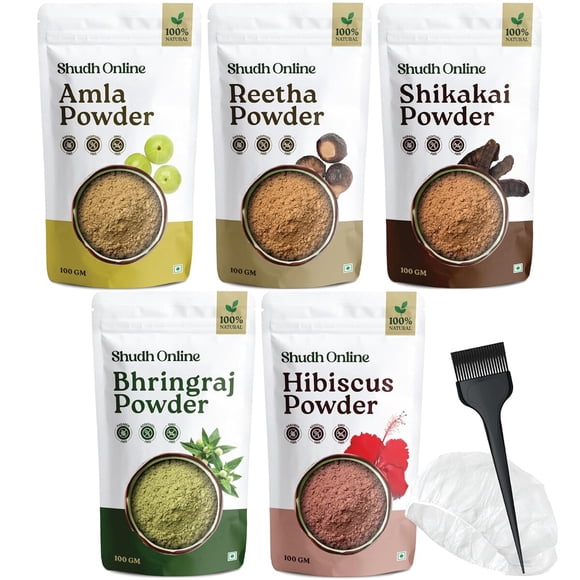 Combo Polvo Herbal Capilar Shudh Online Amla Reetha Shikakai 5x100g