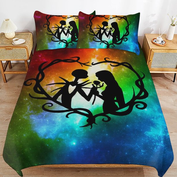 Nightmare Before Christmas Bedding Set Duvet Cover Comfortable and Lightweight Cartoon Bedding 3 Piece Bed Set