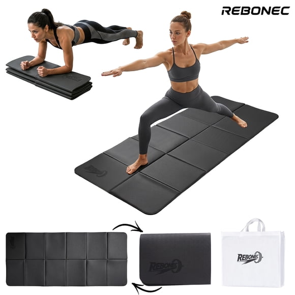 Colchoneta Mat Yoga Deportiva Plegable Tpe Grueso 8mm Bolso Color Negro Marca REBONEC