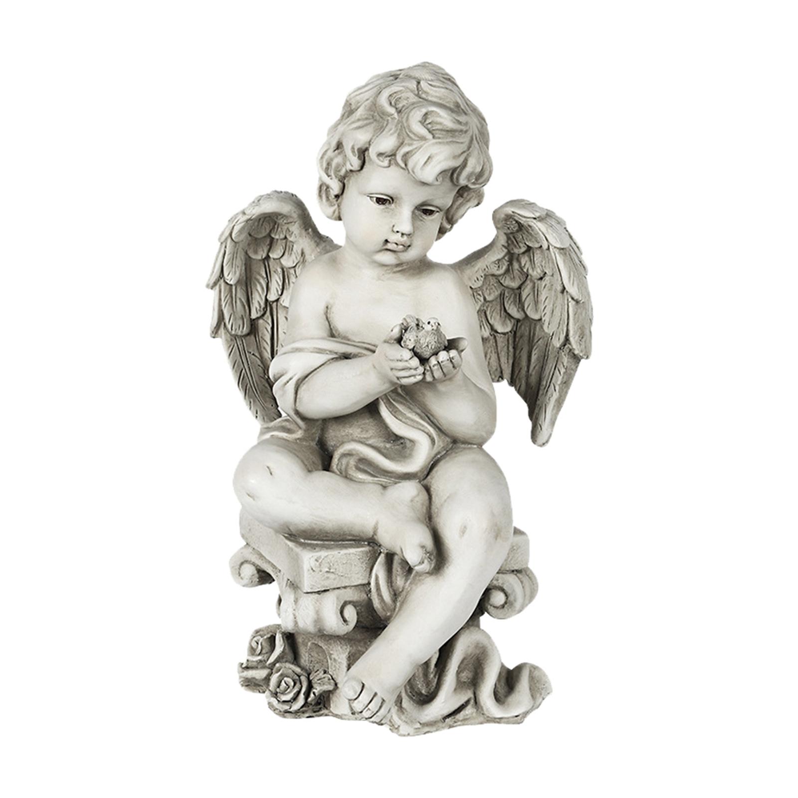 Magideal - De Escultura De Jardín De Ángel, , Artesanías Impermeables, Adornos De Estatua De Jardín De Querubín Para Parque, , Ángel, Tenencia, Pájaro Ángel Tenencia Pájaro