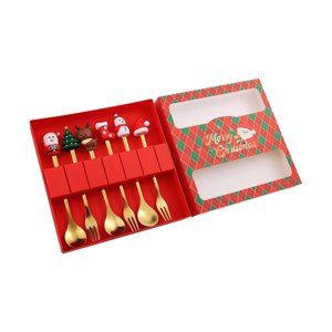 Bothyi - Juego De 6 Cucharas Y Tenedores Navideños Para Degustación De Frutas Y Azúcar, Caja Roja