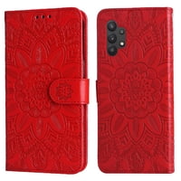 Funda Tipo Cartera Foxdock Para Samsung Galaxy A32 5G , Diseño Girasol En Relieve, Cuero Pu, Cierre Magnético, Soporte Y Tarjetero