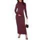 thumbnail image 2 of INSPIRE CHIC Vestido de Maternidad de Manga Larga con Cuello Alto y Fruncido Lateral de Punto Ajustado 2026 Vestidos de Embarazo para Otoño Invierno M Rojo, 2 of 6