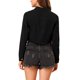 thumbnail image 3 of INSPIRE CHIC Chaqueta de Mezclilla Recortada Lavada de Primavera Verano con Botones Desgastados para Mujer de Regreso a Clases Negra XS, 3 of 8