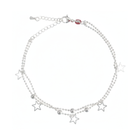 Fershop - Tobillera Plateada Con Estrellas Colgantes