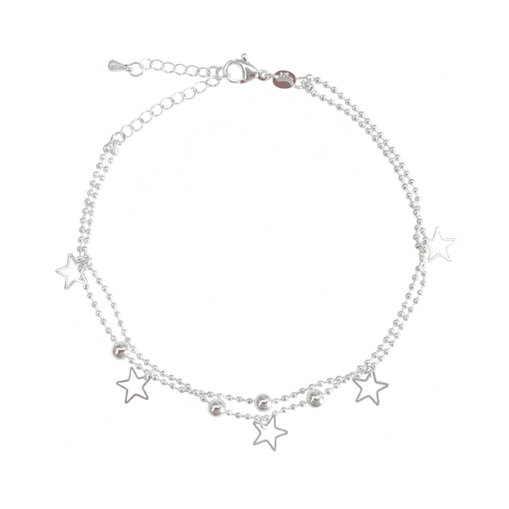 Fershop - Tobillera Plateada Con Estrellas Colgantes