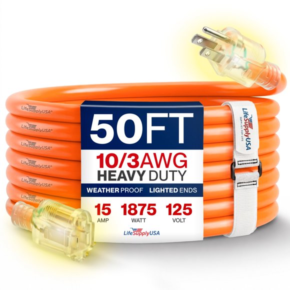 Cable de extensión LifeSupplyUSA 15 m 10/3 SJTW naranja
