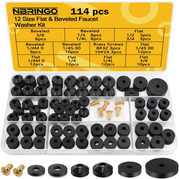 Kit de arandelas para grifo NBRINGO, 114 piezas, goma plana y biselada
