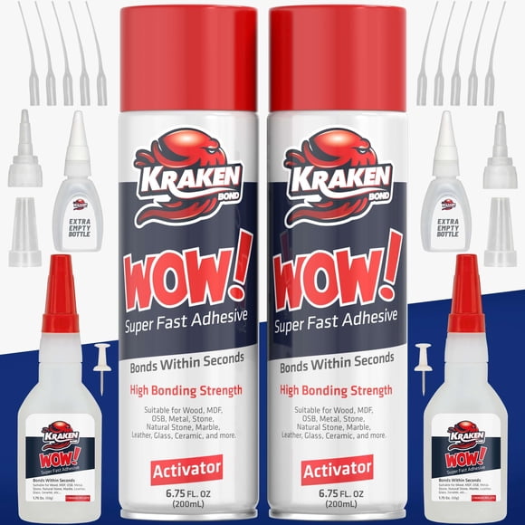 Kit de Adhesivo Kraken Bond WOW! Set de Pegamento CA 50 mL + Spray Activador 200 mL