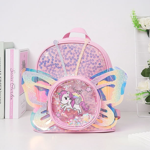 New Fashion Trend Children's Bag Cartoon Unicorn Sequins Laser Transparent Butterfly Wings Backpack Kindergarten Schoolbag