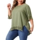 thumbnail image 4 of Agnes Orinda Camisetas de Mujer Tallas Grandes Cuello Redondo Encaje Crochet Manga Corta Blusas Casuales 3X Verde Militar, 4 of 6