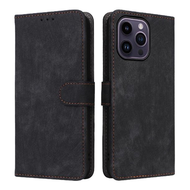 Funda Billetera para iPhone 15 Pro Max con Soporte - Cartera de Cuero con Ranuras Negro