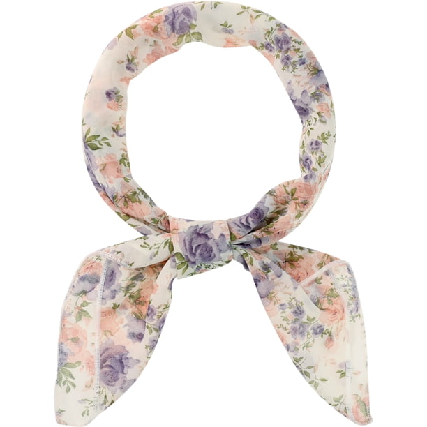 INSPIRE CHIC Bufandas de Chifón Floral Cuadradas Delgadas Largas para el Cuello Pañuelo Cuadrado-Blanco-1 90x90cm
