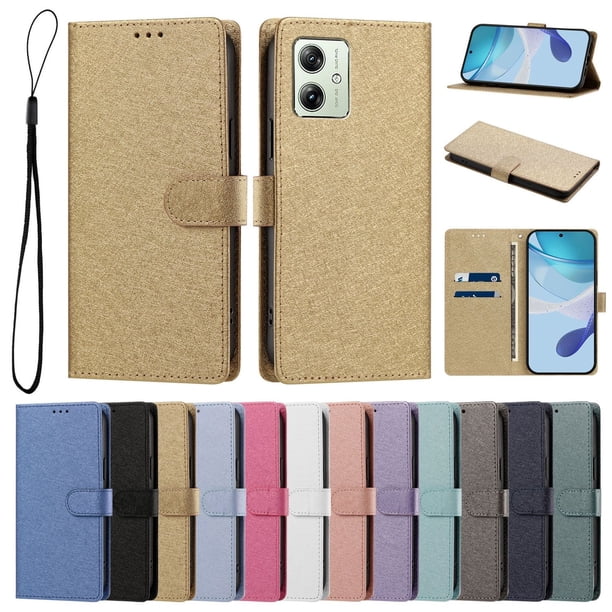 Cartera para Motorola Moto G14 con Bolsillo de Tarjetas, Dorado