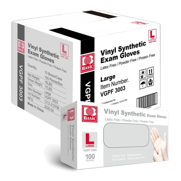 Guantes Exam Medical Basic de vinilo transparente sin látex, 1000 unidades