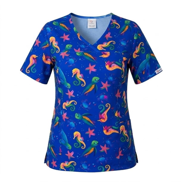 Delantal Mujer elasticado estampado Caballito De Mar. Azul Rey - 2560